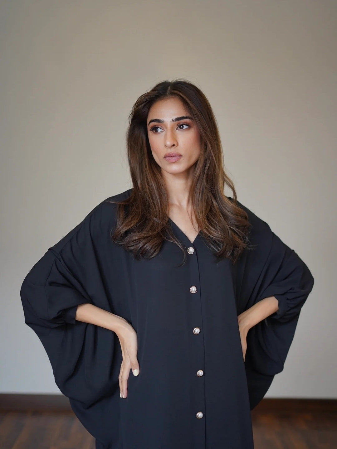 Women's Black Crepe Kaftan Sets - BlackBeads