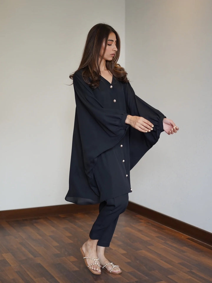 Women's Black Crepe Kaftan Sets - BlackBeads