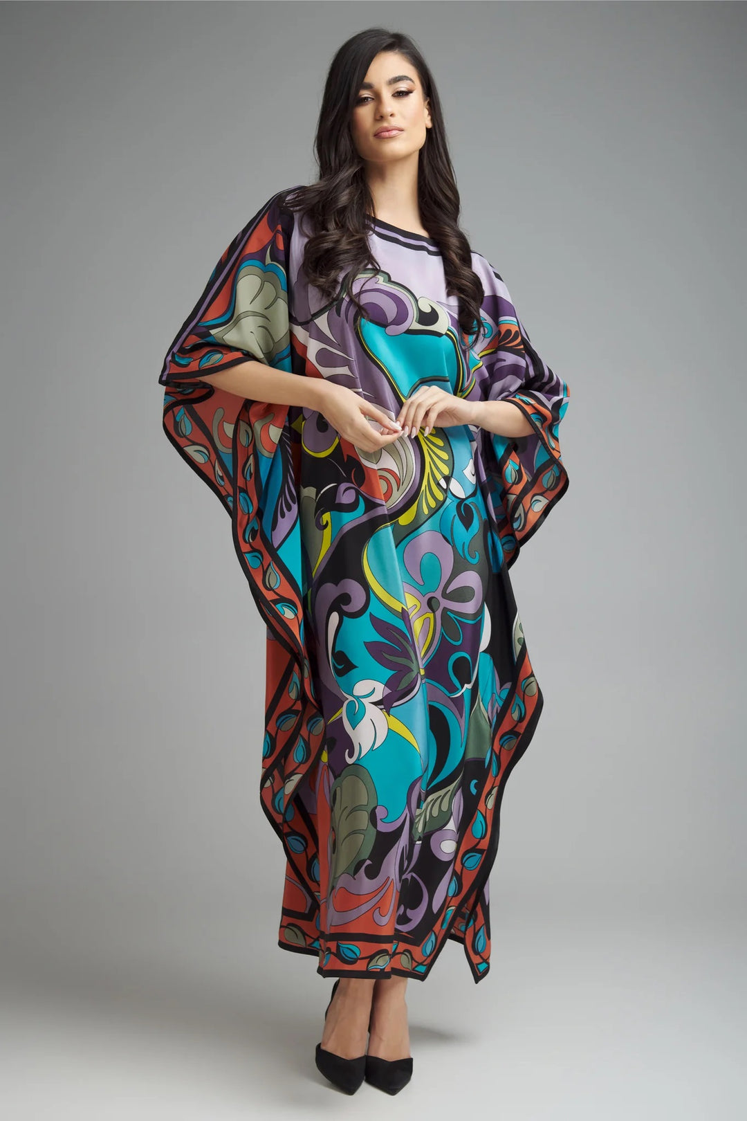 Women's Diamond Crepe Multi Color Kaftan - BlackBeads