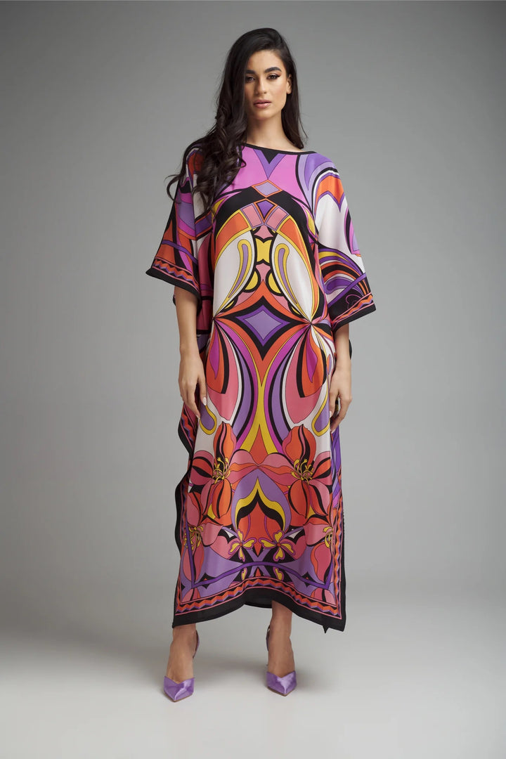 Women's Diamond Crepe Multi Color Kaftan - BlackBeads