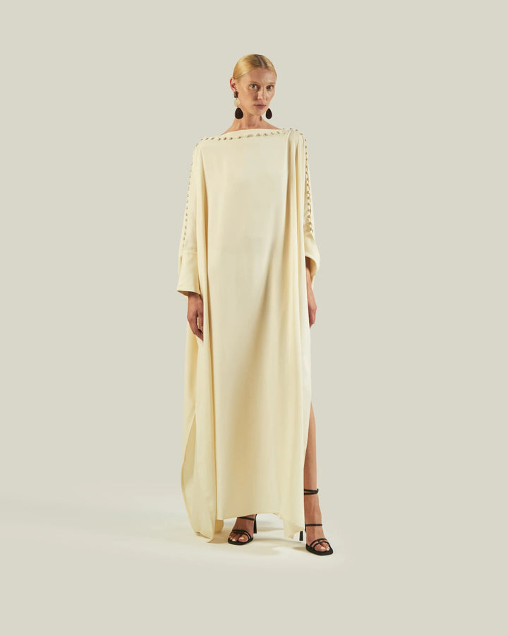 Women's Cream Premium Fluid Crepe Kaftan - BlackBeads