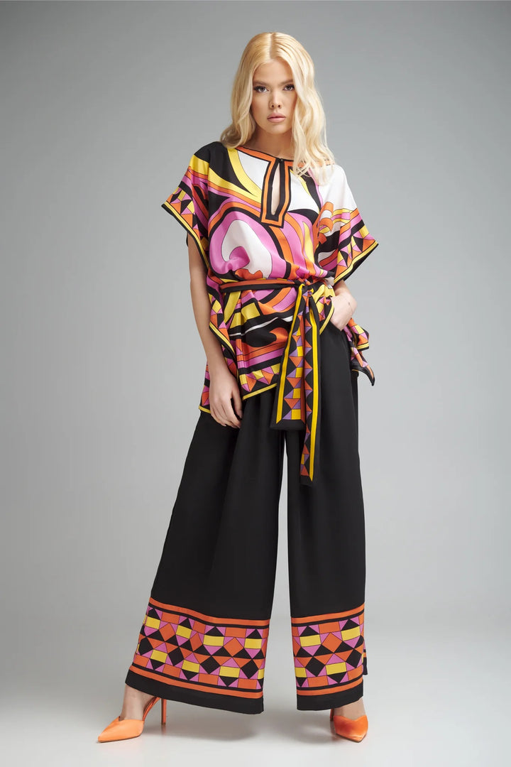 Women's Pink Silk Crepe Top & Belt French Moss Pant Co-Ord Sets - Blackbeads