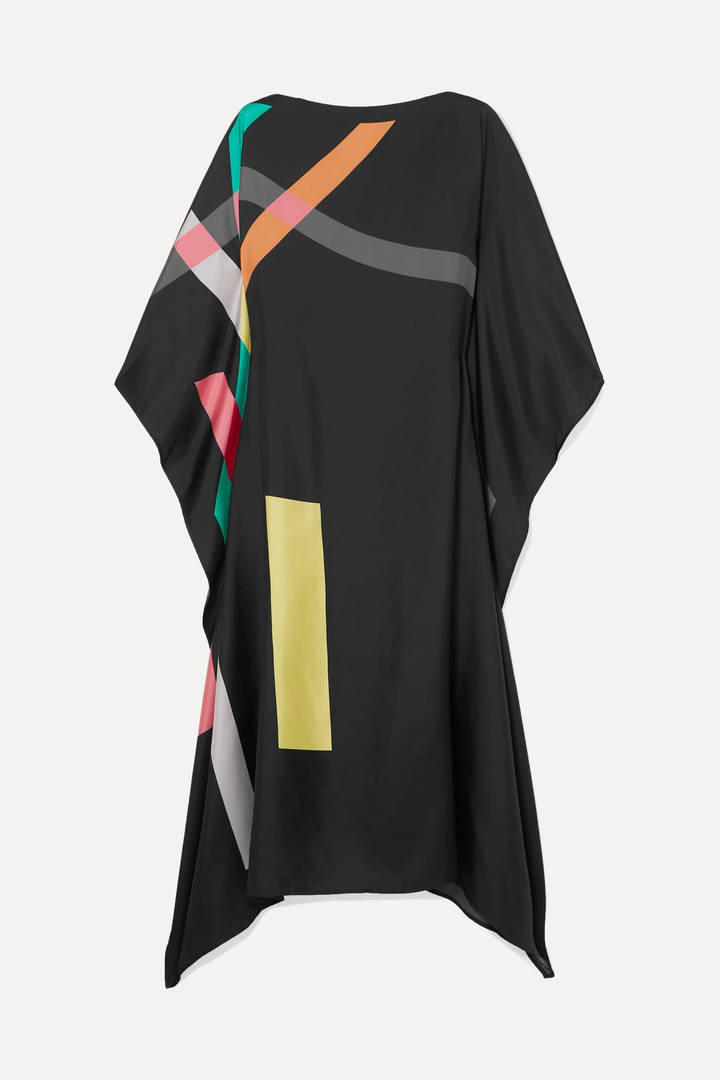 Women's Soft Silk Crepe Kaftans - Black beads