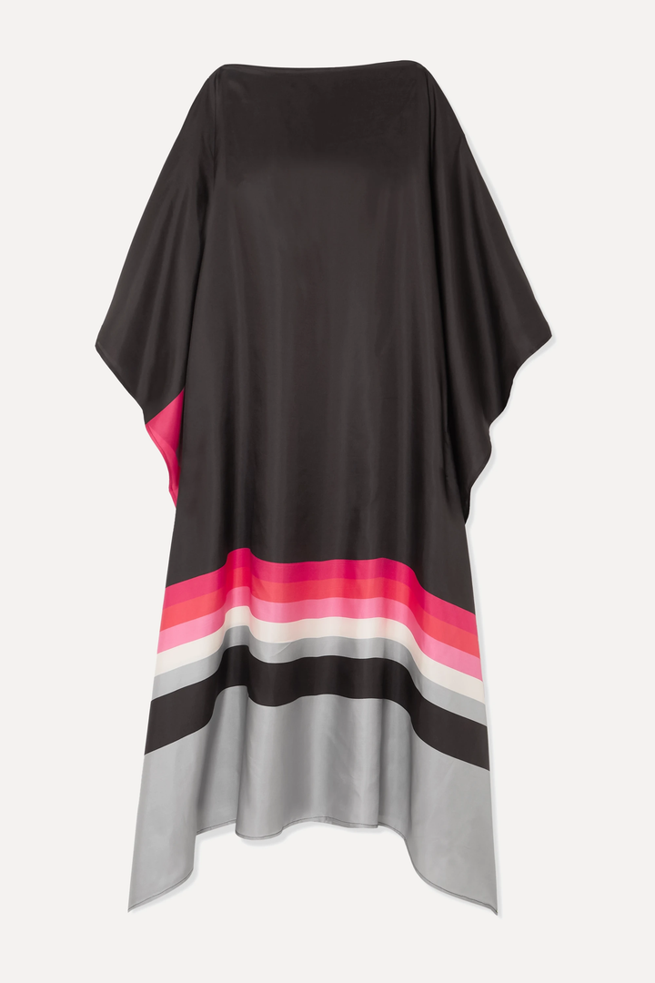 Women's Soft Satin Silk Kaftans - Black beads