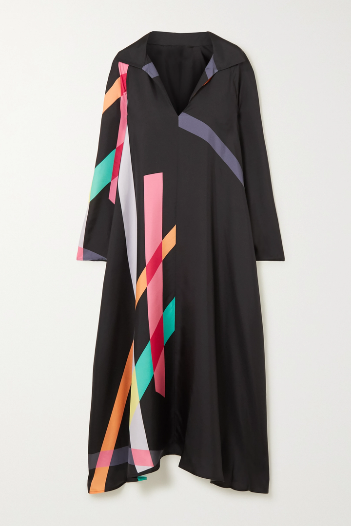 Women's Soft Silk Crepe Kaftans - Black beads