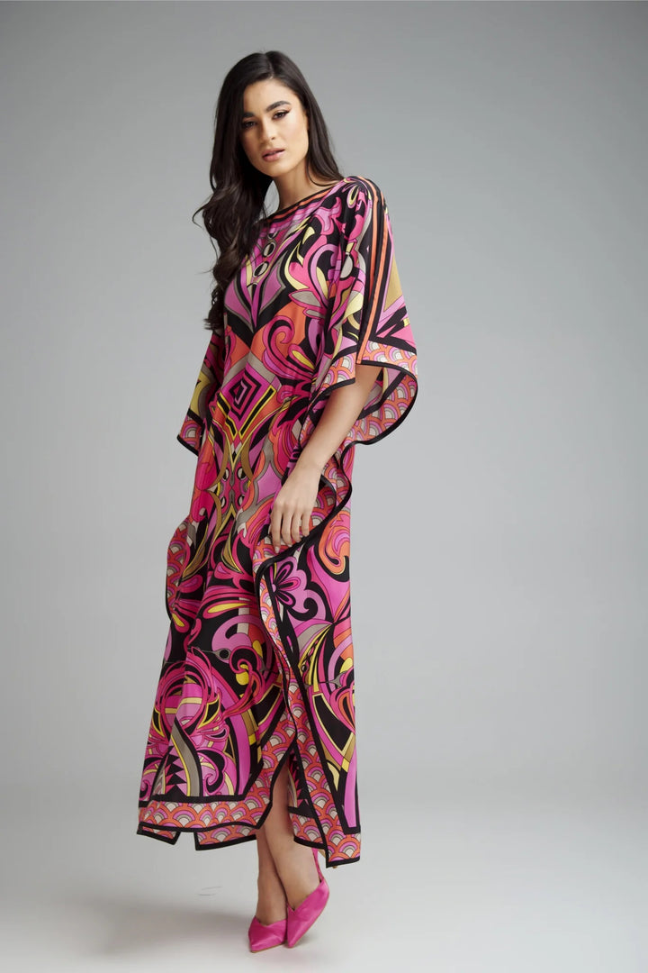 Women's Diamond Crepe Multi Color Kaftan - BlackBeads