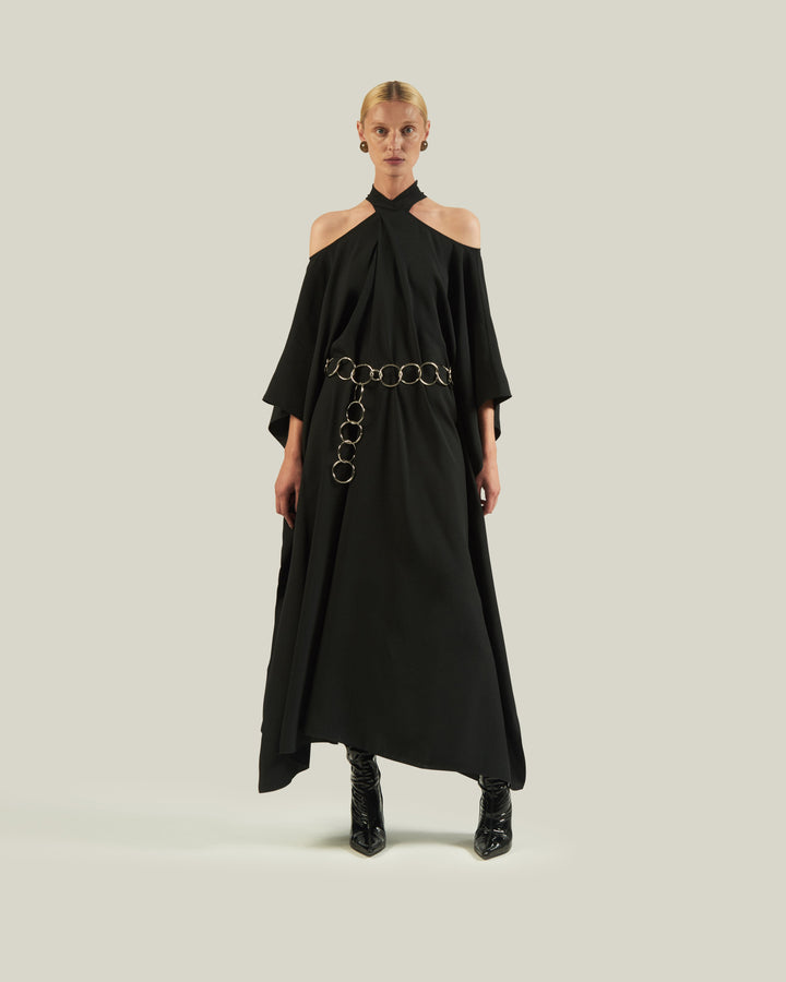 Women's Black Premium Fluid Crepe Kaftan