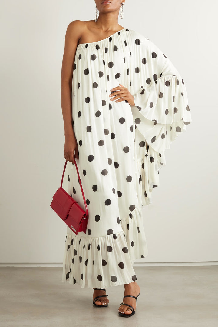 Polka Dot Off-shoulder Ruffled Long Dress By BlackBeads