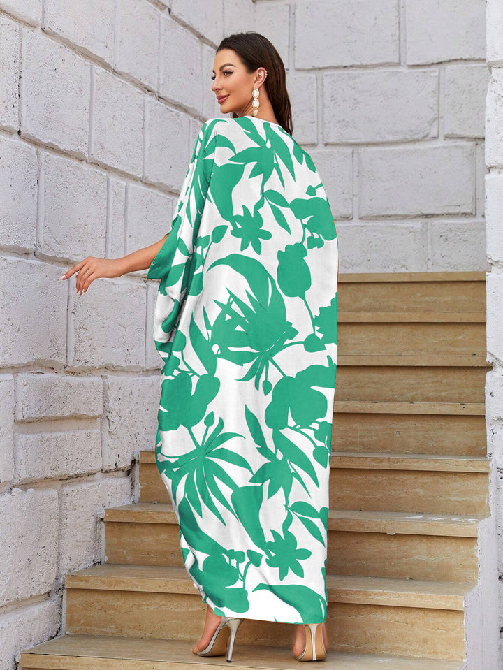 Women's Green Silk Kaftan - BlackBeads