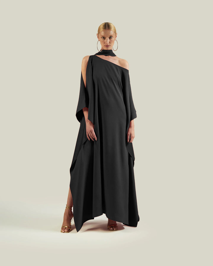 Women's Black Premium Fluid Crepe Kaftan