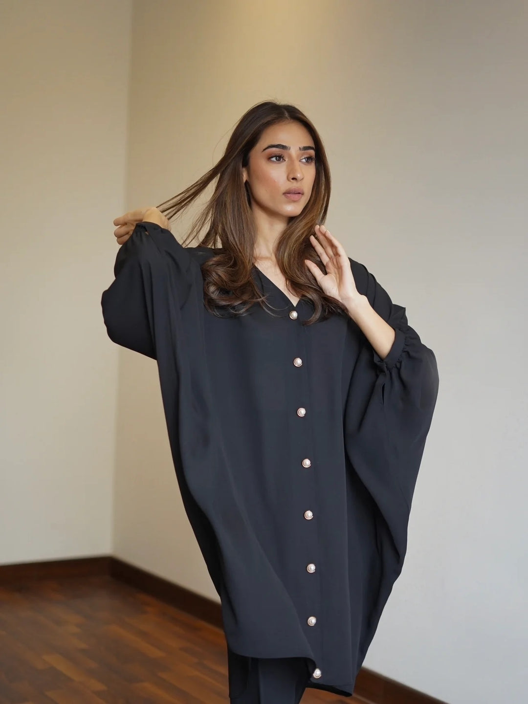 Women's Black Crepe Kaftan Sets - BlackBeads