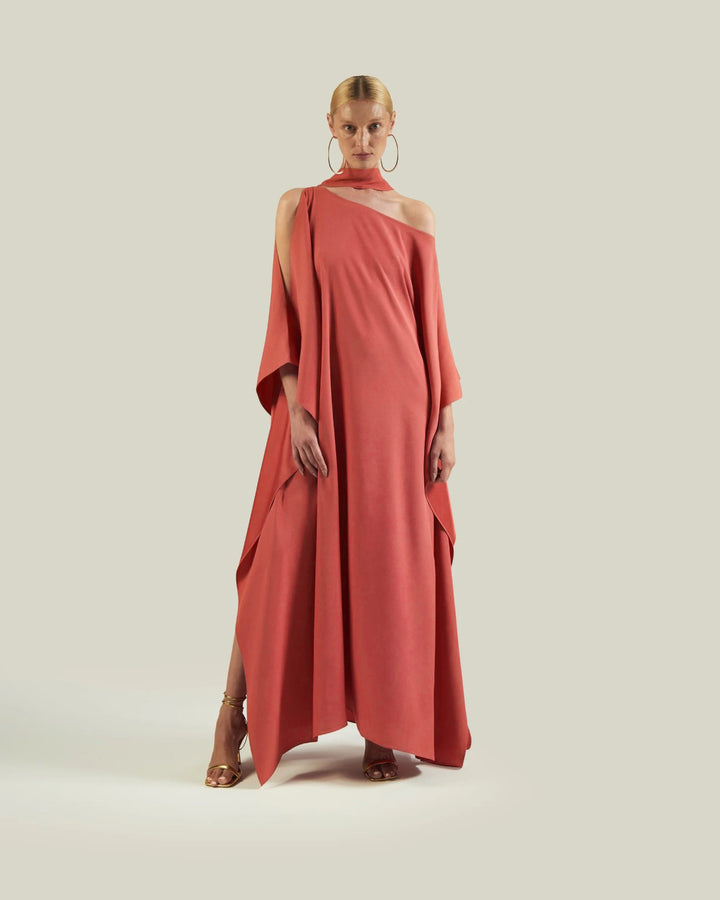 Women's Peach Premium Fluid Crepe Kaftan