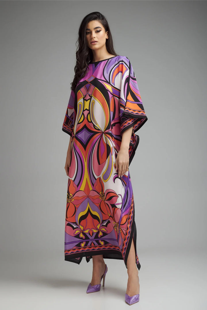 Women's Diamond Crepe Multi Color Kaftan - BlackBeads