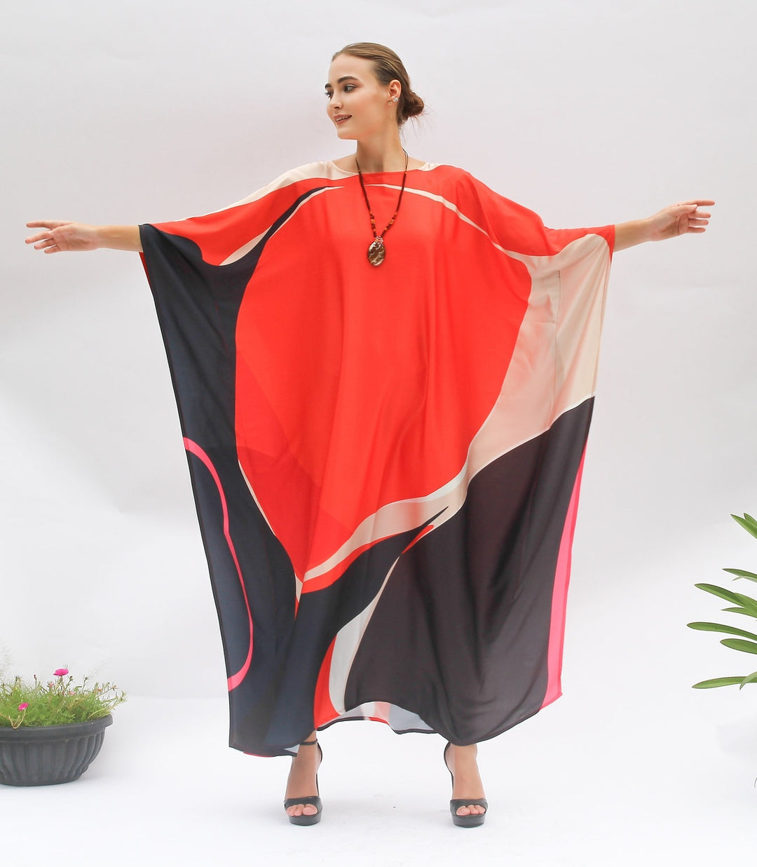 Women's Satin Silk Kaftans - BlackBeads