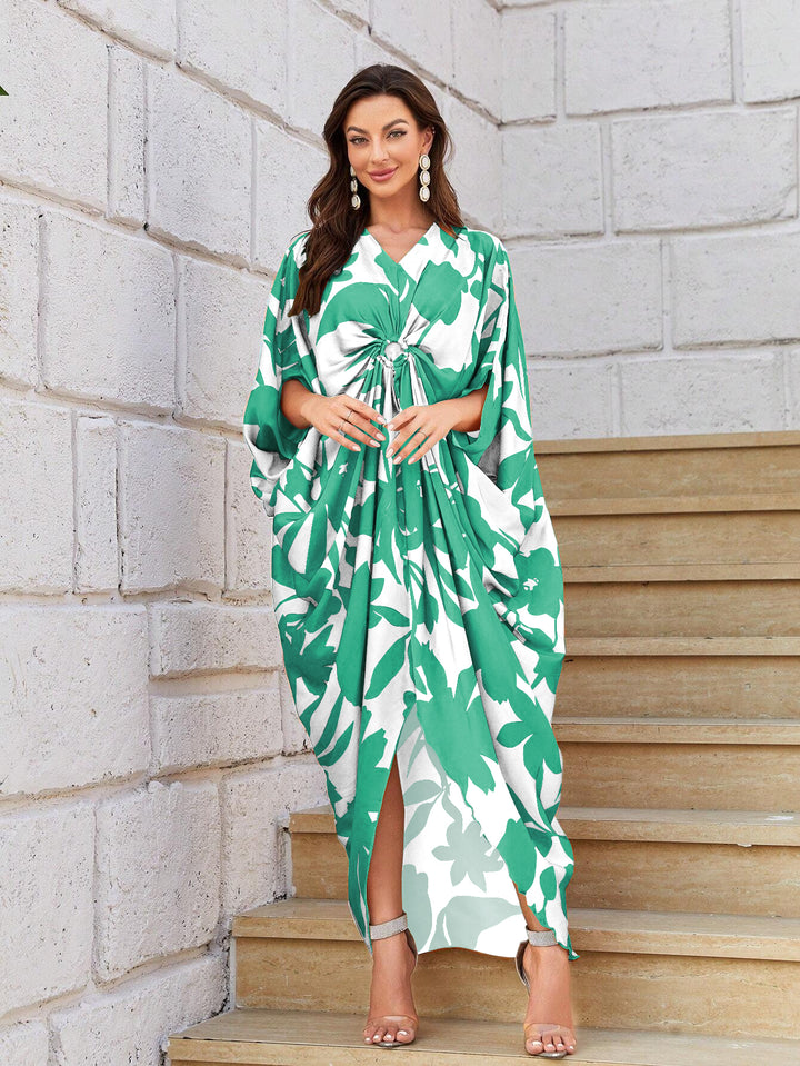 Women's Green Silk Kaftan - BlackBeads