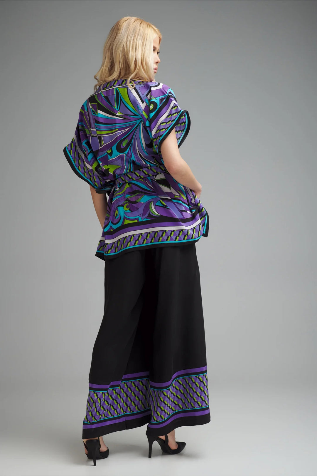 Women's Diamond Crepe Top + French Moss Pant Multi Color Co-Ord Set - BlackBeads