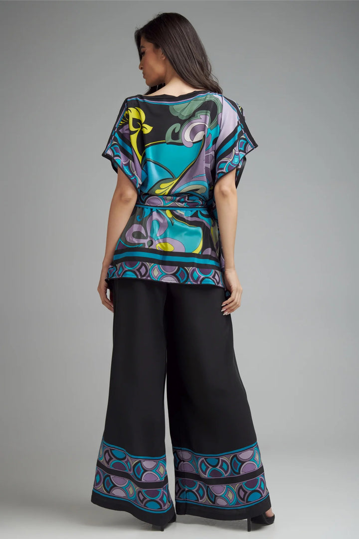 Women's Multi Color Silk Crepe Top & Belt French Moss Pant Co-Ord Sets - Blackbeads