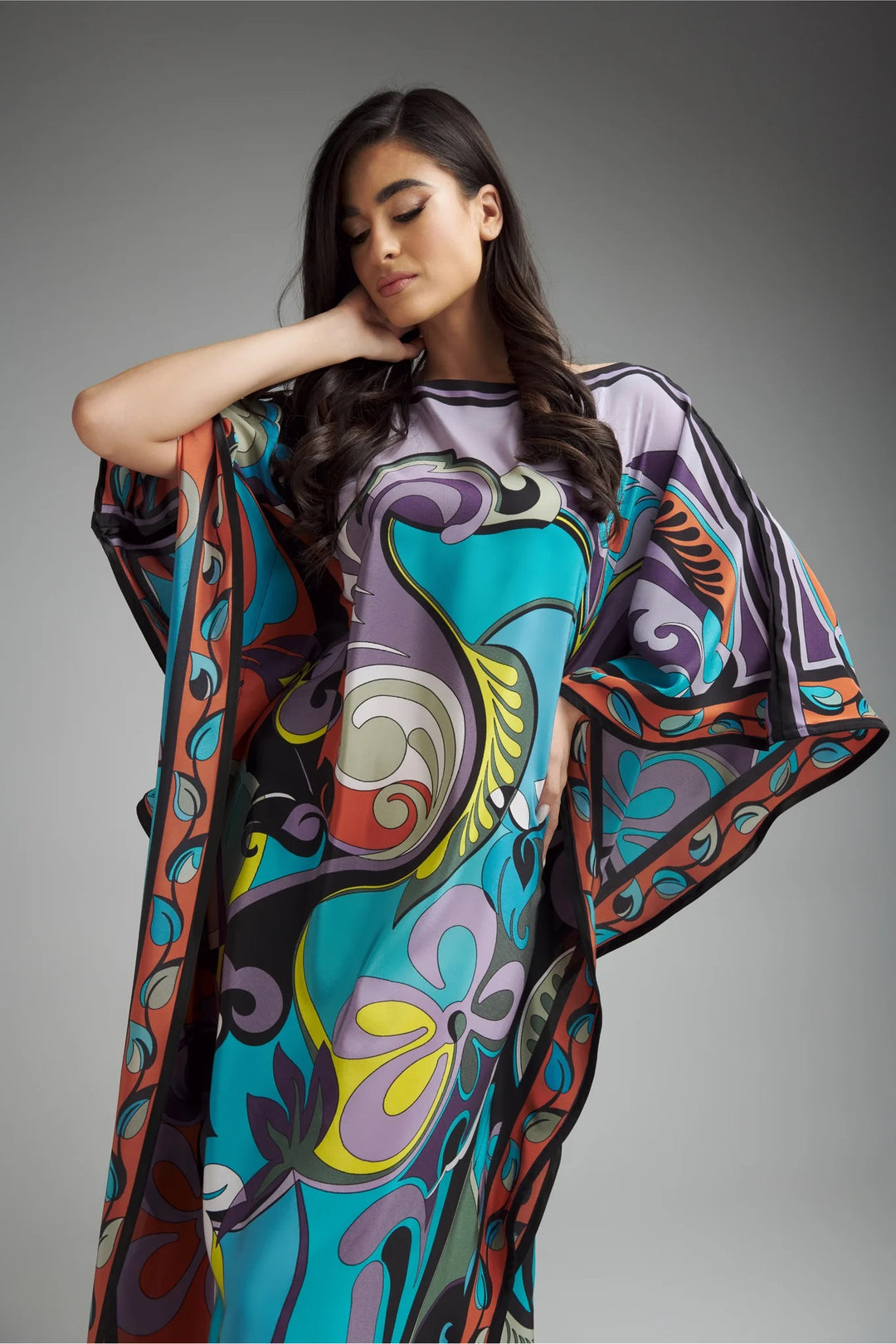 Women's Diamond Crepe Multi Color Kaftan - BlackBeads