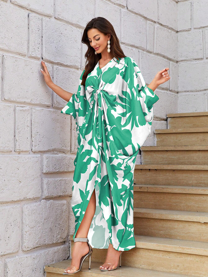 Women's Green Silk Kaftan - BlackBeads