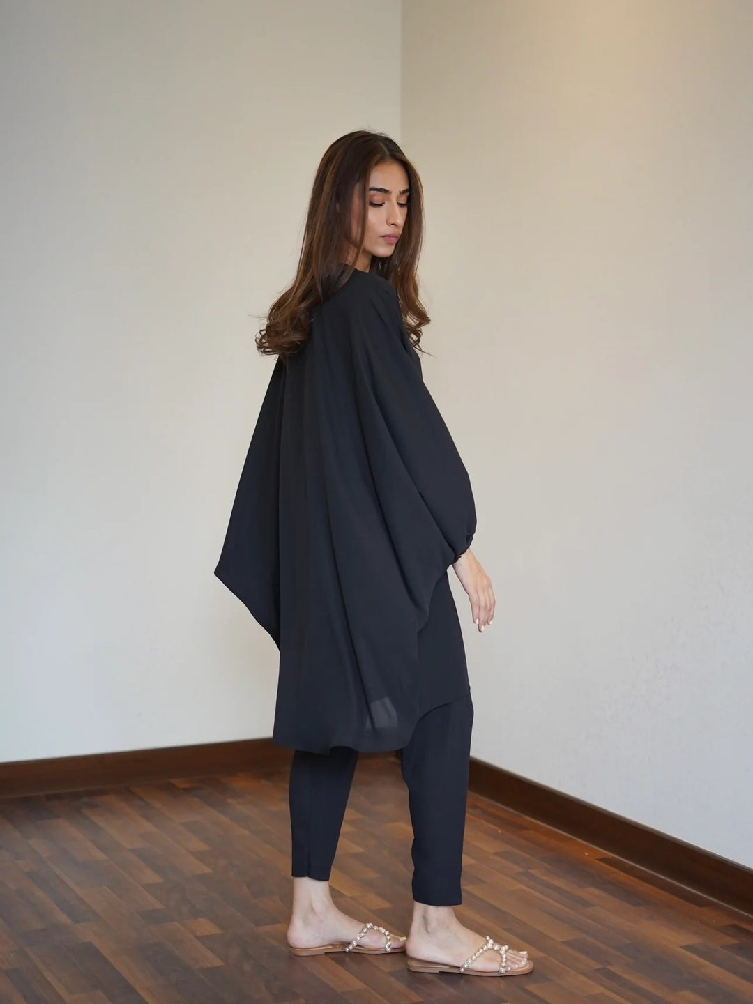 Women's Black Crepe Kaftan Sets - BlackBeads