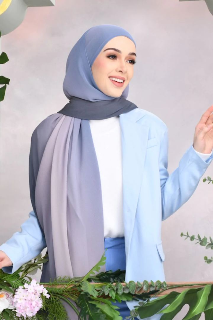 Women's Blue Shaded Crush Chiffon Hijab