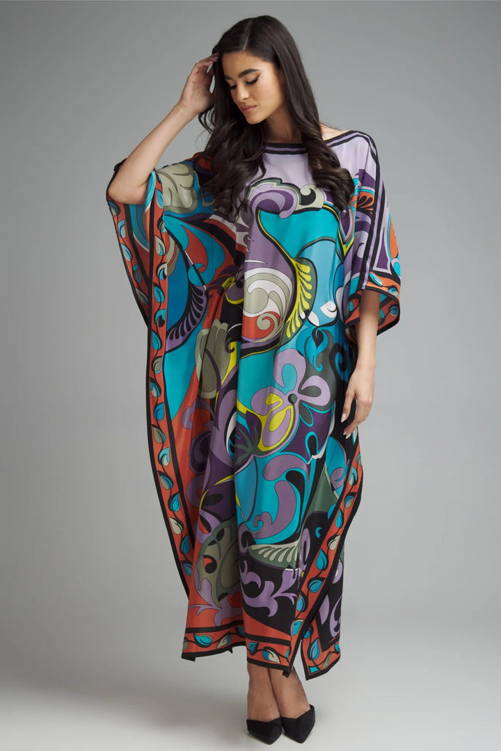 Women's Diamond Crepe Multi Color Kaftan - BlackBeads