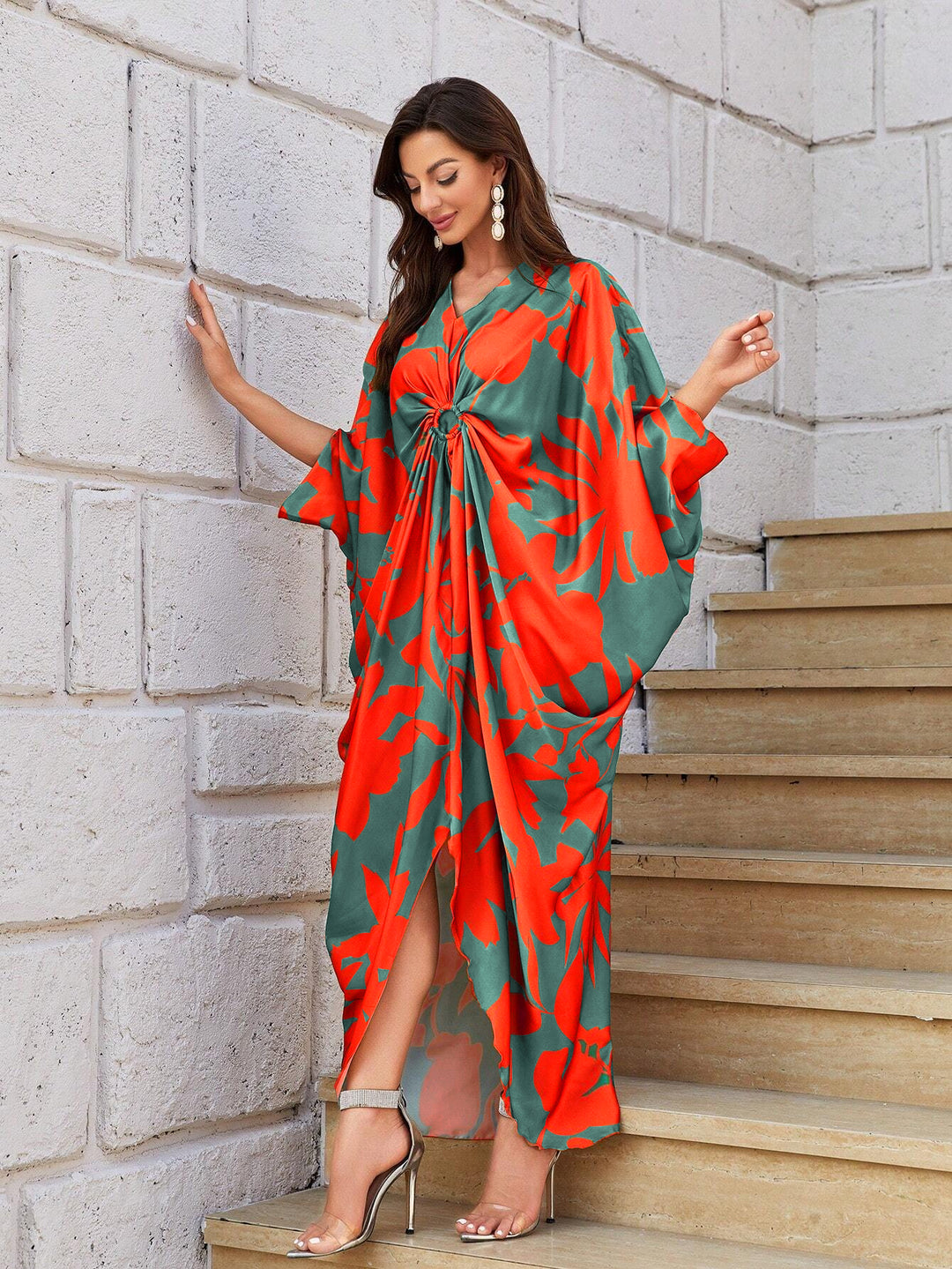 Women's Green Silk Kaftan - BlackBeads