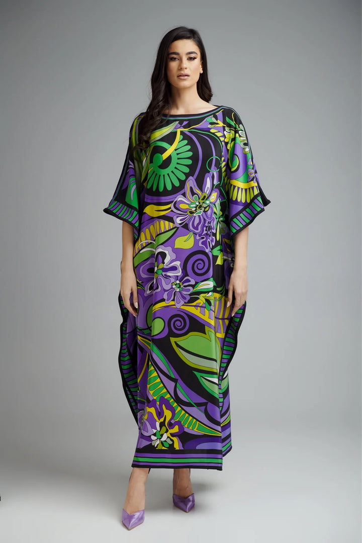 Women's Diamond Crepe Multi Color Kaftan - BlackBeads