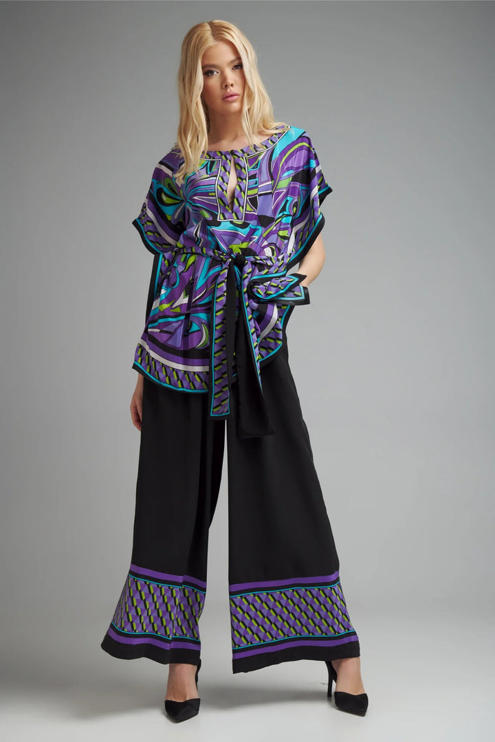 Women's Diamond Crepe Top + French Moss Pant Multi Color Co-Ord Set - BlackBeads