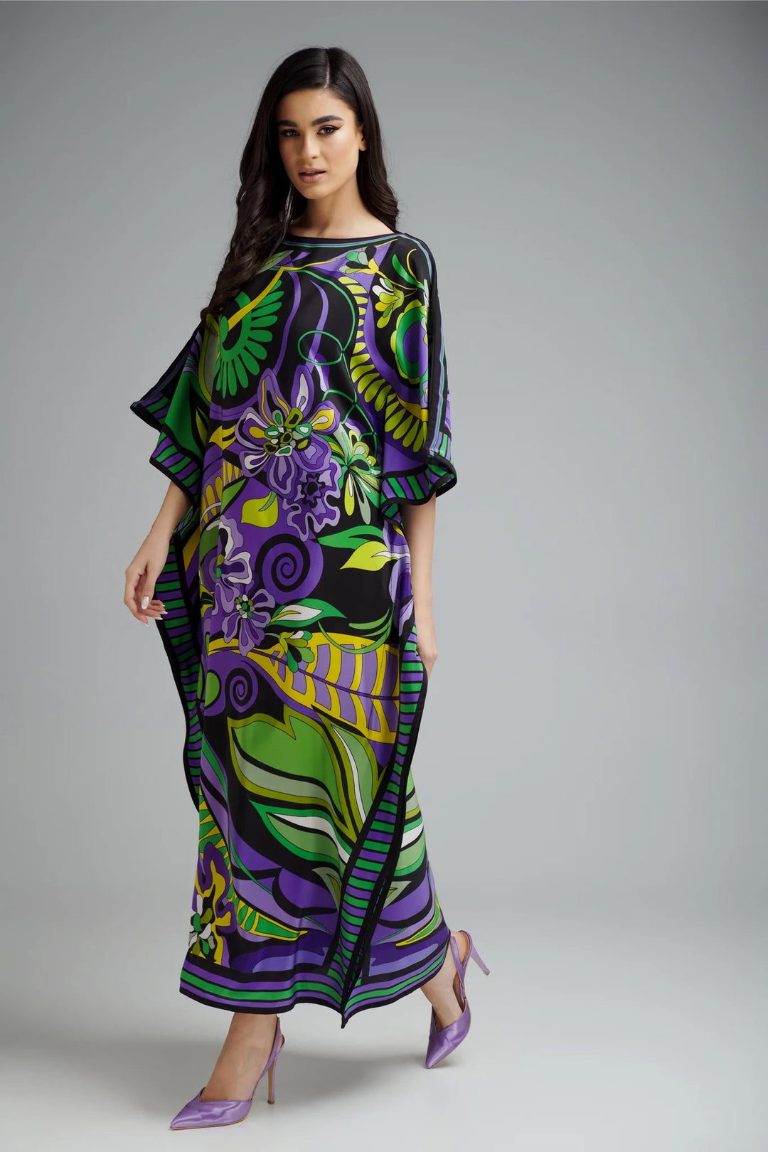 Women's Diamond Crepe Multi Color Kaftan - BlackBeads