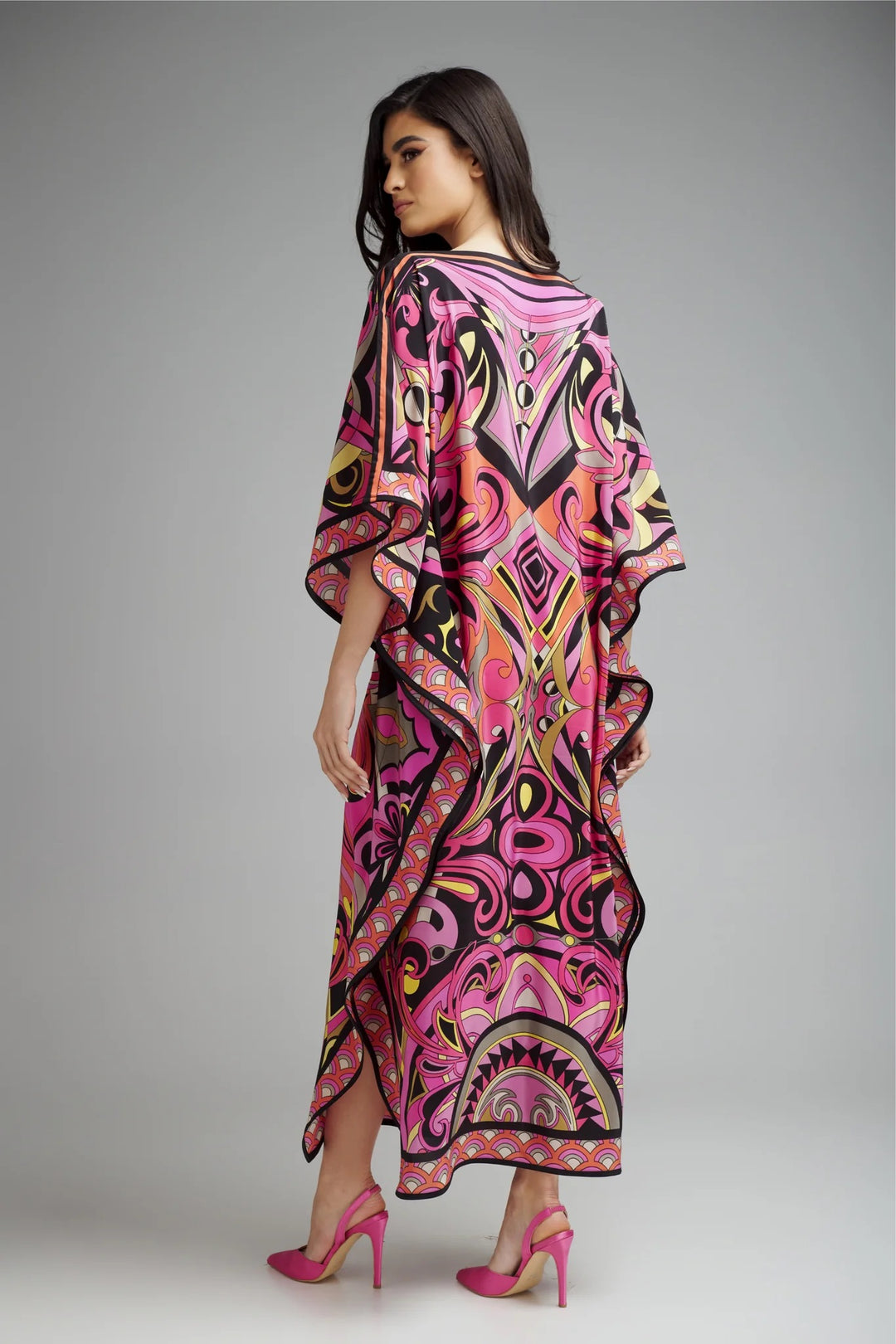 Women's Diamond Crepe Multi Color Kaftan - BlackBeads