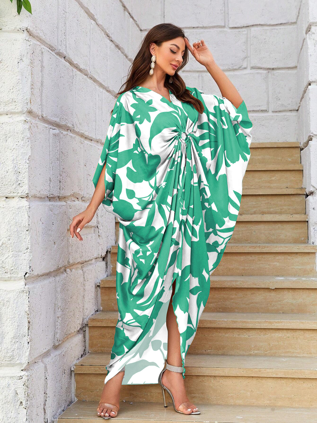 Women's Green Silk Kaftan - BlackBeads