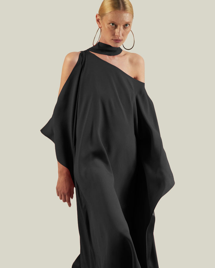 Women's Black Premium Fluid Crepe Kaftan