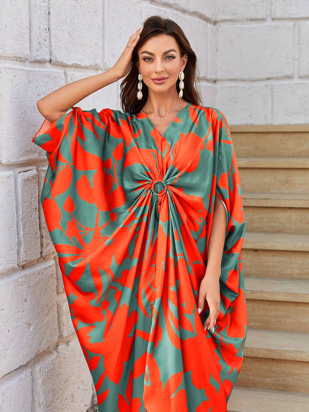 Women's Green Silk Kaftan - BlackBeads