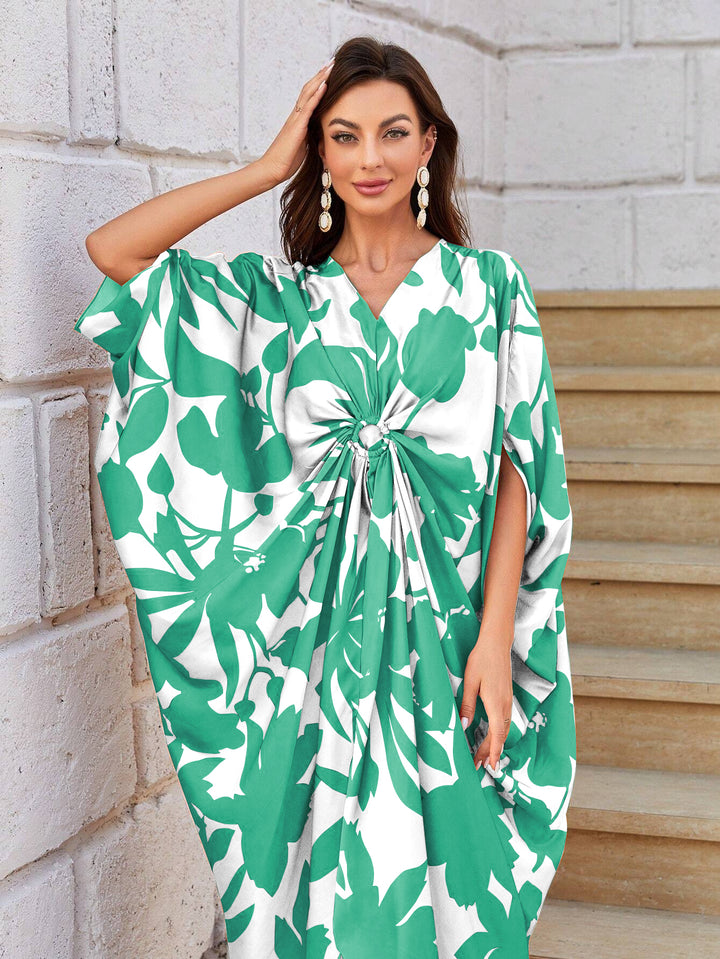 Women's Green Silk Kaftan - BlackBeads