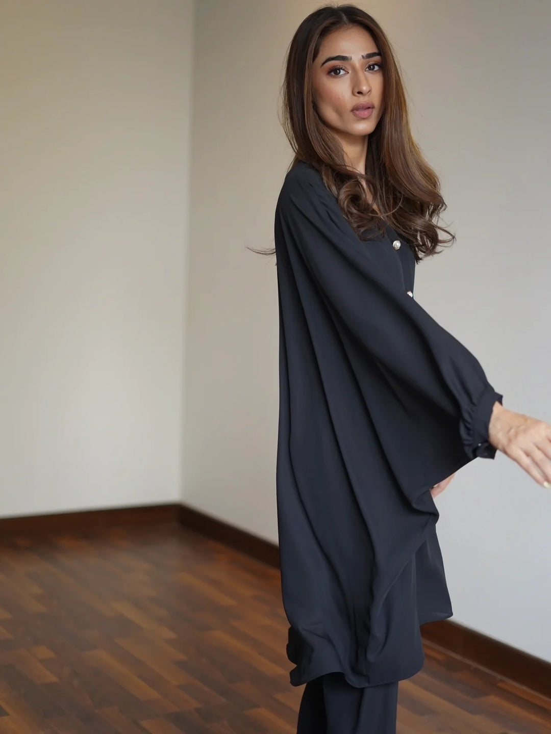 Women's Black Crepe Kaftan Sets - BlackBeads