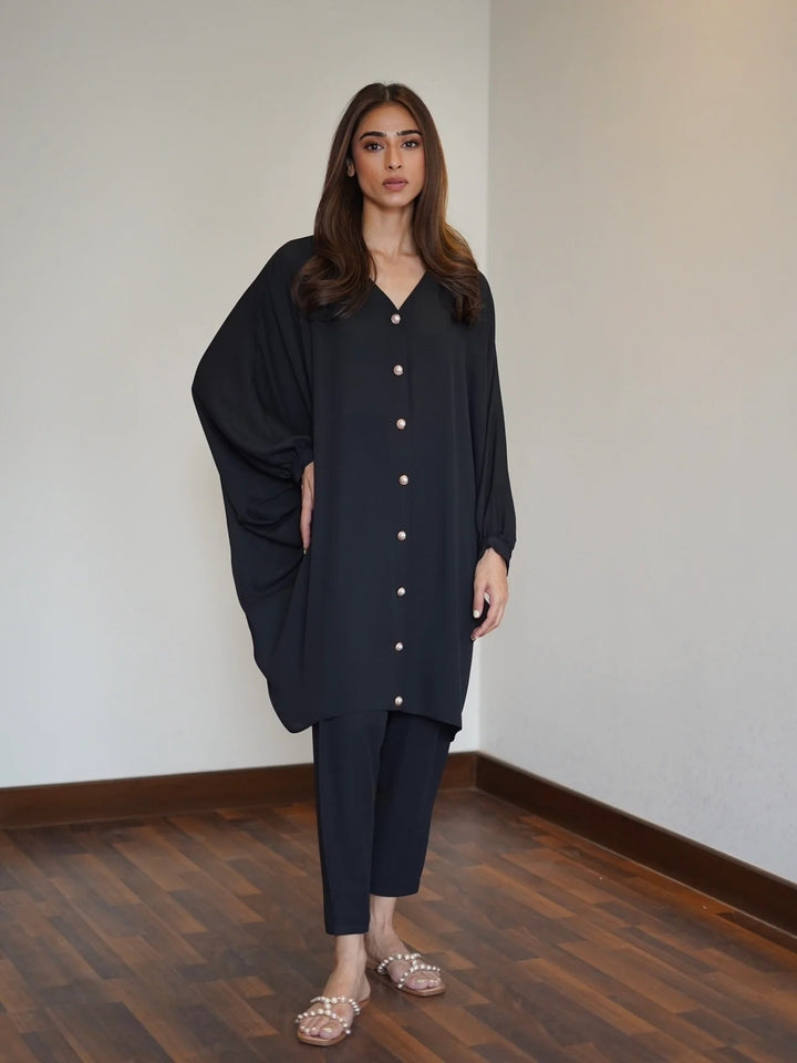 Women's Black Crepe Kaftan Sets - BlackBeads