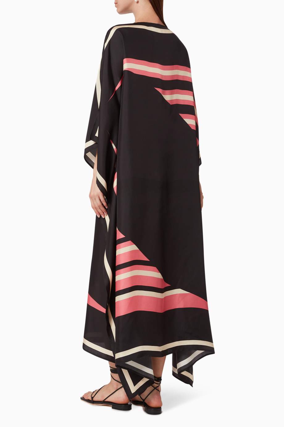 Women's Soft Silk Crepe Kaftans - Black beads