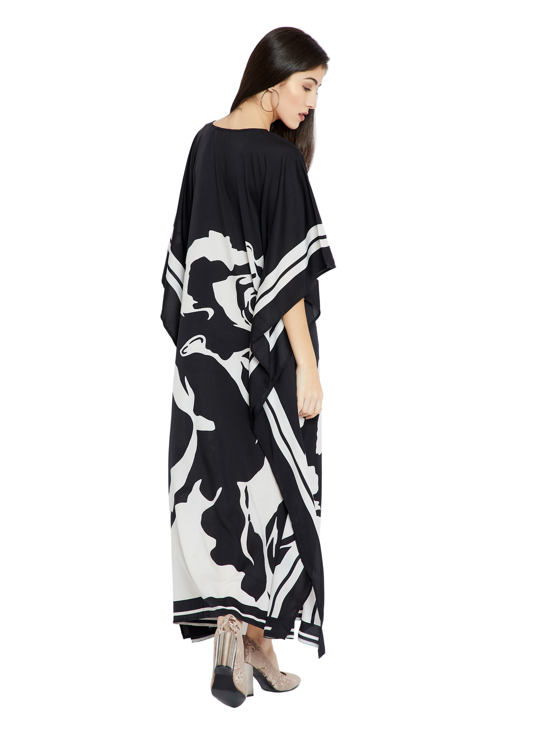 Women's Soft Silk Crepe Kaftans - Black beads