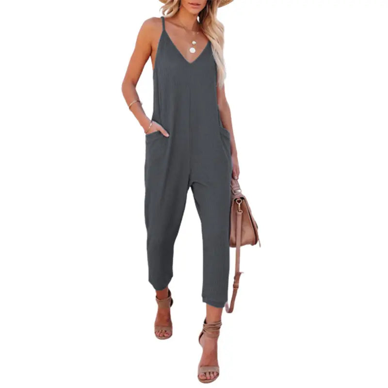 Women’s Baggy Jumpsuit with pockets - Black beads