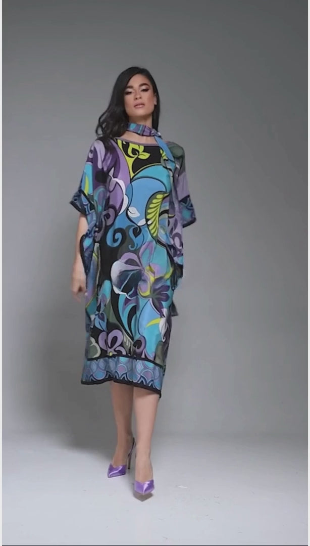 Women's Multi Color Crepe Kaftans - BlackBeads