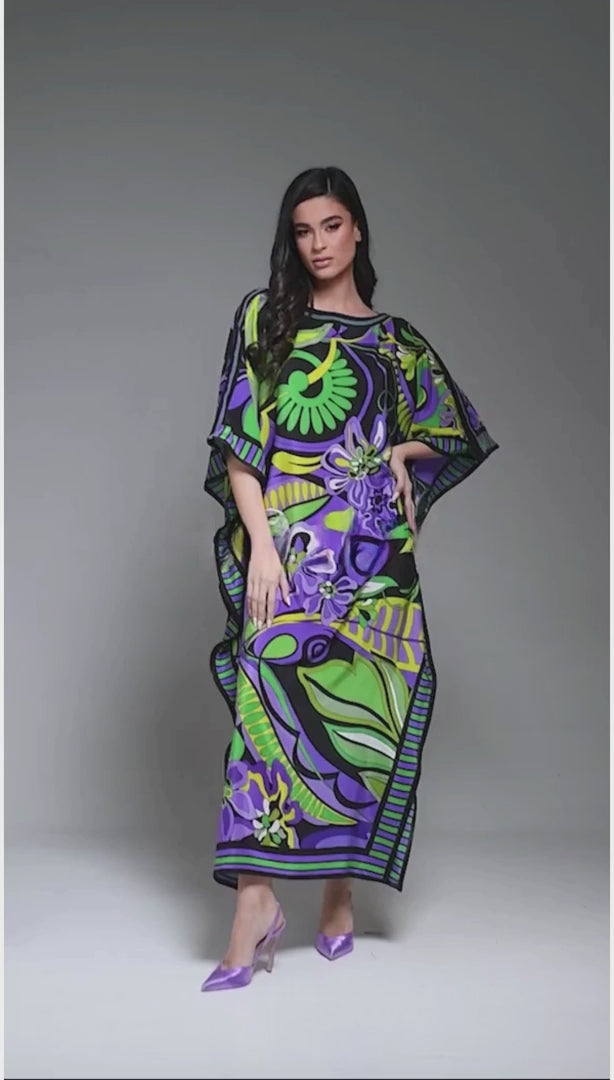 Women's Diamond Crepe Multi Color Kaftan - BlackBeads