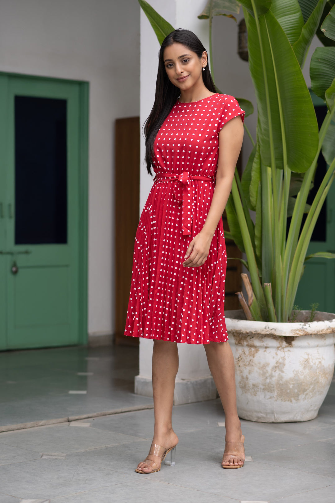 Women's Summer Polka Dot Midi Dress - blackbeads