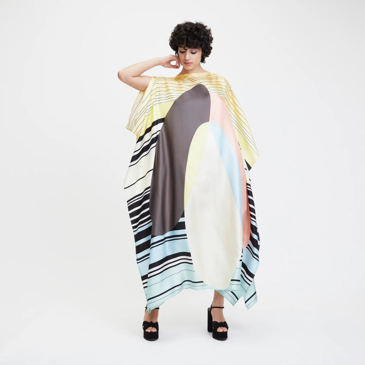 Geometric Print Satin Silk Kaftan