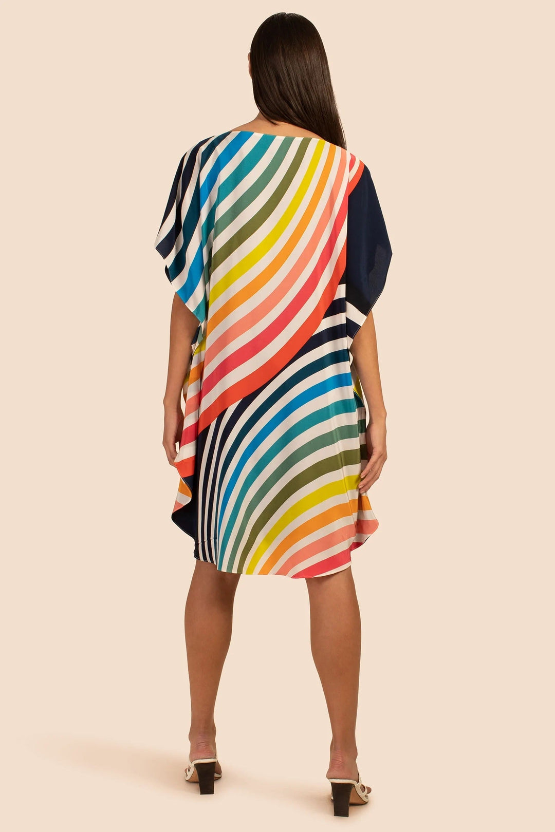 Rainbow Stripes Short Silk Crepe Kaftan