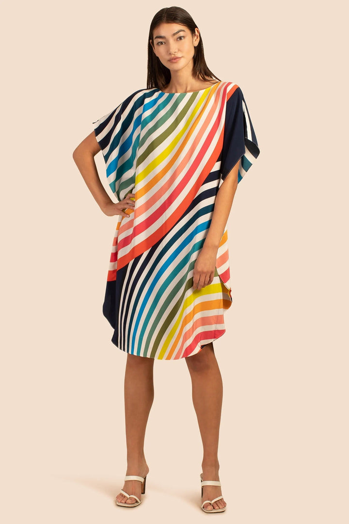 Rainbow Stripes Short Silk Crepe Kaftan