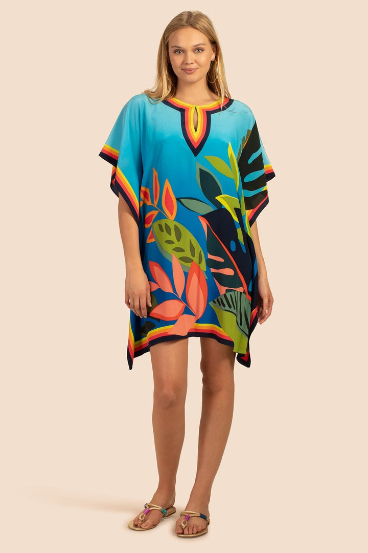 Aquarium Blue Silk Crepe Short Kaftan