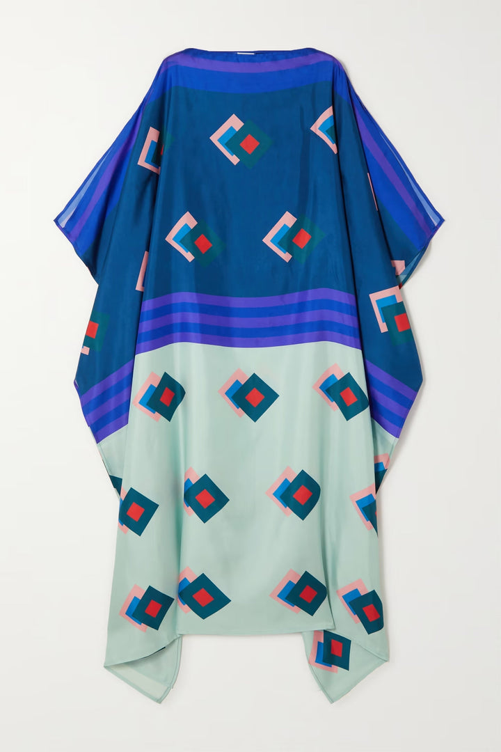 Blue block satin silk kaftan