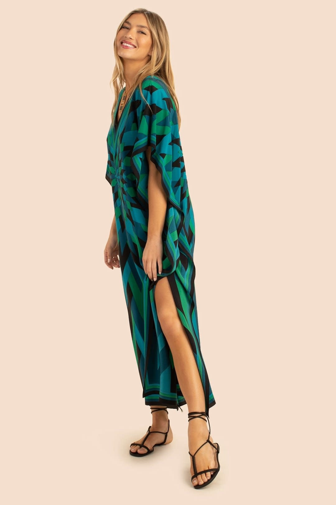 Green Illusions Silk Crepe Kaftan