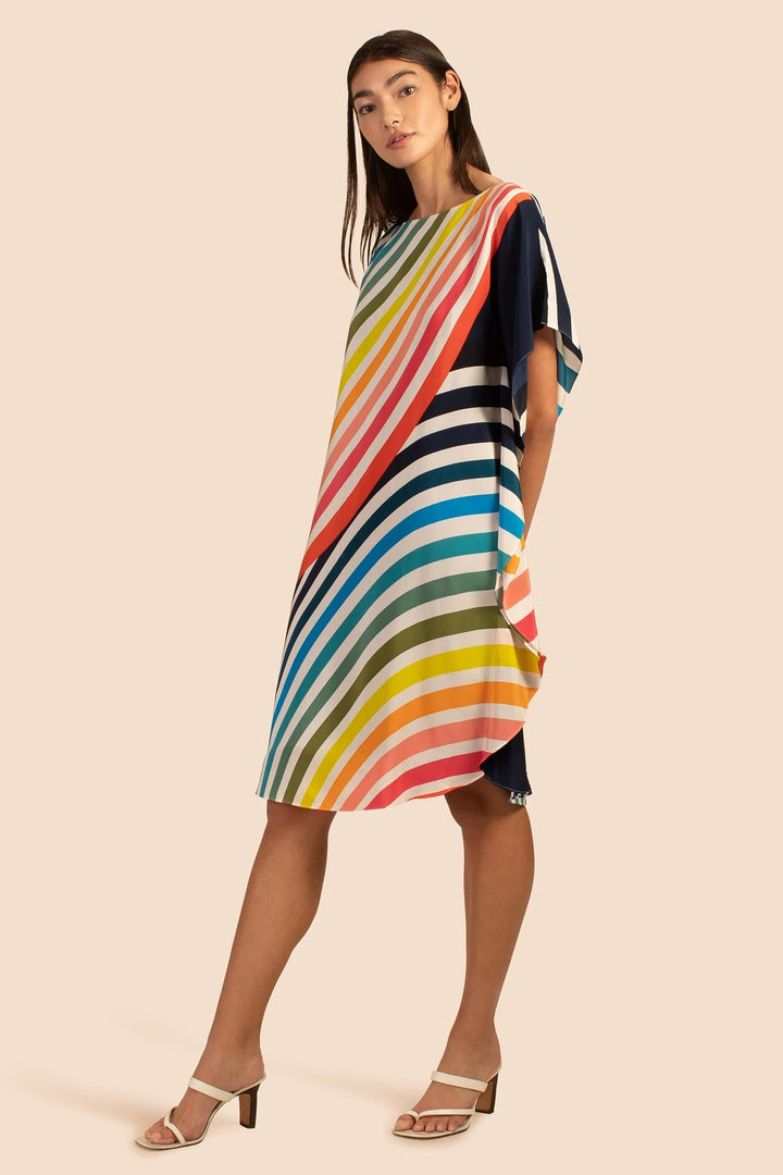 Rainbow Stripes Short Silk Crepe Kaftan